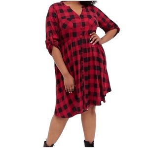 Torrid red and black buffalo plaid challus button front Dress size 4-4X/26